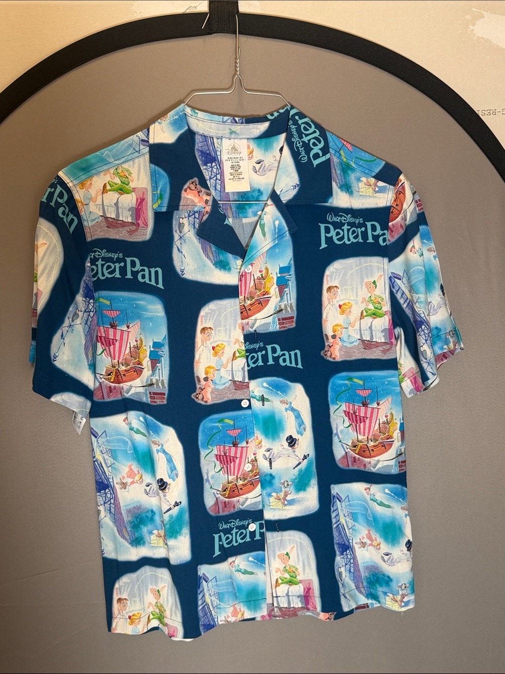Disney Peter Pan Allover Print Button-Down Shirt - Navy Blue